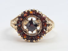 Load image into Gallery viewer, A7547:Vintage: (1976) 9ct Gold Garnets Geometric Set Cluster Ring- FAB at 48
