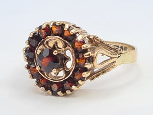 A7547:Vintage: (1976) 9ct Gold Garnets Geometric Set Cluster Ring- FAB at 48