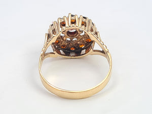 A7547:Vintage: (1976) 9ct Gold Garnets Geometric Set Cluster Ring- FAB at 48