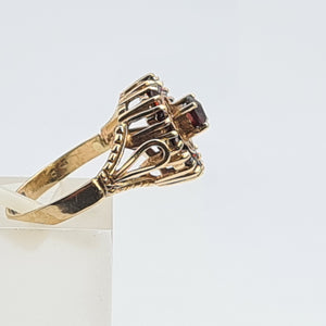 A7547:Vintage: (1976) 9ct Gold Garnets Geometric Set Cluster Ring- FAB at 48