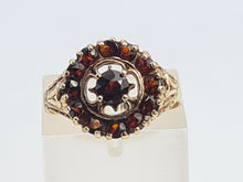 Load image into Gallery viewer, A7547:Vintage: (1976) 9ct Gold Garnets Geometric Set Cluster Ring- FAB at 48
