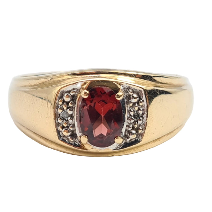 6161: Vintage: Heavy 10ct Gold Almandine Garnet Diamonds Signet Ring- Statement