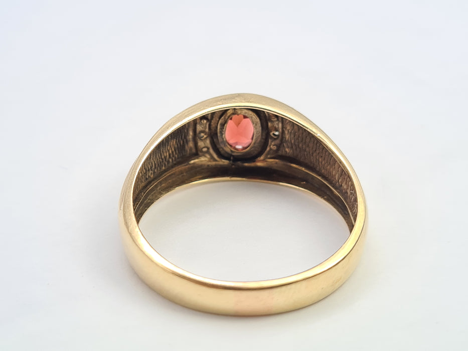 6161: Vintage: Heavy 10ct Gold Almandine Garnet Diamonds Signet Ring- Statement