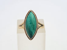 Load image into Gallery viewer, A7574:Vintage: (1969) 9ct Gold Green Marquise Malachite Ring- Hallmarked in London in 1969- FAB
