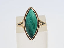 Load image into Gallery viewer, A7574:Vintage: (1969) 9ct Gold Green Marquise Malachite Ring- Hallmarked in London in 1969- FAB
