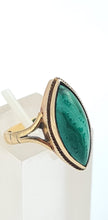 Load image into Gallery viewer, A7574:Vintage: (1969) 9ct Gold Green Marquise Malachite Ring- Hallmarked in London in 1969- FAB
