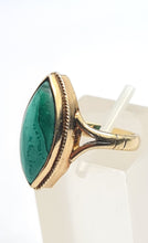 Load image into Gallery viewer, A7574:Vintage: (1969) 9ct Gold Green Marquise Malachite Ring- Hallmarked in London in 1969- FAB
