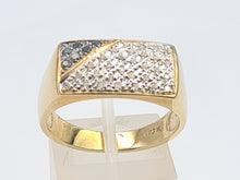 Load image into Gallery viewer, 7579: Vintage: heavy 9ct Gold Black White Diamonds Signet Ring- sparkling statement
