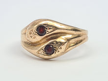 Load image into Gallery viewer, 7593: Vintage: (1971) 9ct Gold Double Snakes Garnets Ring- 53 years old- Hiss or Hers?
