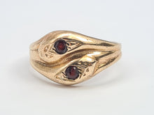 Load image into Gallery viewer, 7593: Vintage: (1971) 9ct Gold Double Snakes Garnets Ring- 53 years old- Hiss or Hers?
