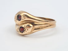 Load image into Gallery viewer, 7593: Vintage: (1971) 9ct Gold Double Snakes Garnets Ring- 53 years old- Hiss or Hers?
