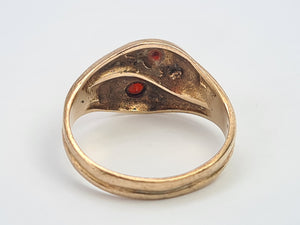 7593: Vintage: (1971) 9ct Gold Double Snakes Garnets Ring- 53 years old- Hiss or Hers?