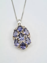 Load image into Gallery viewer, A7600 Vintage: Large 9ct White Gold Iolite &amp; Topaz Pendant with necklace- lovely combination
