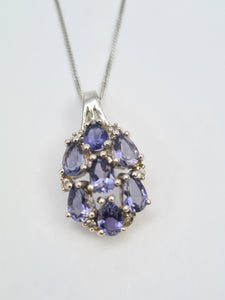 A7600 Vintage: Large 9ct White Gold Iolite & Topaz Pendant with necklace- lovely combination