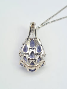 A7600 Vintage: Large 9ct White Gold Iolite & Topaz Pendant with necklace- lovely combination