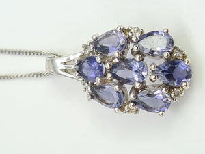 A7600 Vintage: Large 9ct White Gold Iolite & Topaz Pendant with necklace- lovely combination