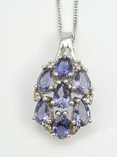 Load image into Gallery viewer, A7600 Vintage: Large 9ct White Gold Iolite &amp; Topaz Pendant with necklace- lovely combination
