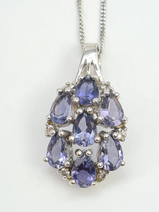 A7600 Vintage: Large 9ct White Gold Iolite & Topaz Pendant with necklace- lovely combination