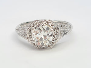 7614: Vintage: 18ct White Gold 0.98ct Full Round Cut Diamond & Diamonds Ring- S1 Clarity I/J colour - simply fabulous