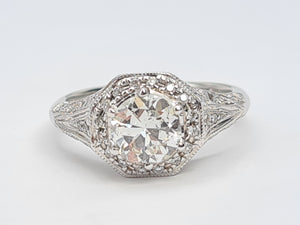 7614: Vintage: 18ct White Gold 0.98ct Full Round Cut Diamond & Diamonds Ring- S1 Clarity I/J colour - simply fabulous