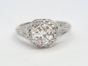 7614: Vintage: 18ct White Gold 0.98ct Full Round Cut Diamond & Diamonds Ring- S1 Clarity I/J colour - simply fabulous