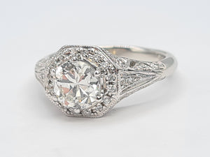 7614: Vintage: 18ct White Gold 0.98ct Full Round Cut Diamond & Diamonds Ring- S1 Clarity I/J colour - simply fabulous