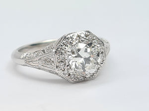 7614: Vintage: 18ct White Gold 0.98ct Full Round Cut Diamond & Diamonds Ring- S1 Clarity I/J colour - simply fabulous