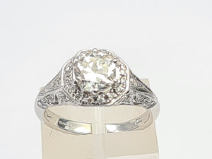 7614: Vintage: 18ct White Gold 0.98ct Full Round Cut Diamond & Diamonds Ring- S1 Clarity I/J colour - simply fabulous