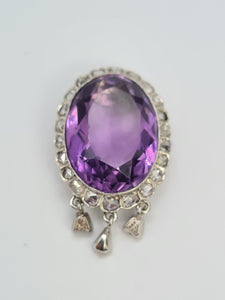 A9031: Antique : Edwardian 14ct Gold Amethyst Rose Cut Diamonds Pendant- Exceptional