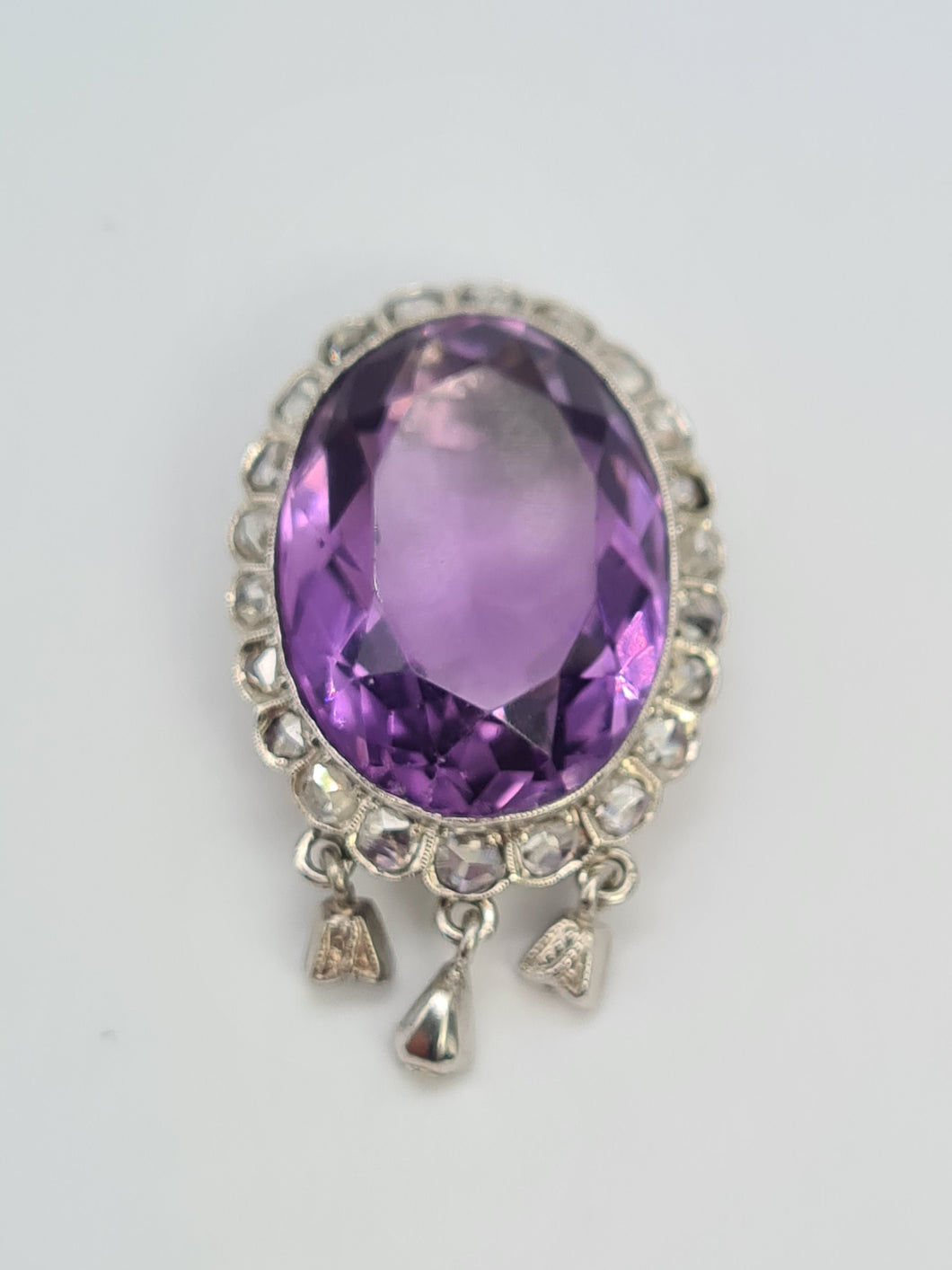 A9031: Antique : Edwardian 14ct Gold Amethyst Rose Cut Diamonds Pendant- Exceptional