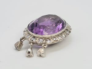 A9031: Antique : Edwardian 14ct Gold Amethyst Rose Cut Diamonds Pendant- Exceptional