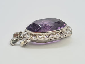 A9031: Antique : Edwardian 14ct Gold Amethyst Rose Cut Diamonds Pendant- Exceptional