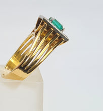 Load image into Gallery viewer, 9033: Vintage; 18ct Gold Emerald Cut Emerald 12 Diamonds Square Set Cocktail Ring. very fine example.
