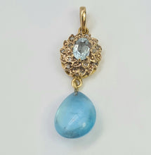 Load image into Gallery viewer, A9034: Vintage Beautiful Blue Aquamarines Diamonds pendulum Pendant- 12 Carats of Aquamarine- simply gorgeous
