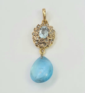 A9034: Vintage Beautiful Blue Aquamarines Diamonds pendulum Pendant- 12 Carats of Aquamarine- simply gorgeous