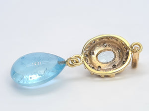 A9034: Vintage Beautiful Blue Aquamarines Diamonds pendulum Pendant- 12 Carats of Aquamarine- simply gorgeous