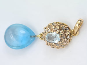 A9034: Vintage Beautiful Blue Aquamarines Diamonds pendulum Pendant- 12 Carats of Aquamarine- simply gorgeous