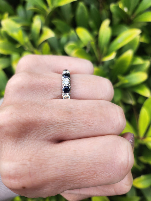 6087- Vintage: Exceptional 18ct White Gold Diamonds (0.75ct) Sapphires Half Eternity Ring - superb