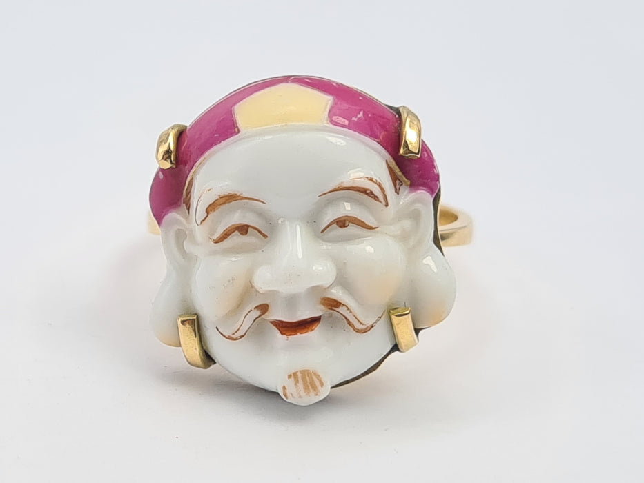 6212 Vintage/Antique: (1940's) 18ct Gold Japanese Toshikane Porcelain Ring-
