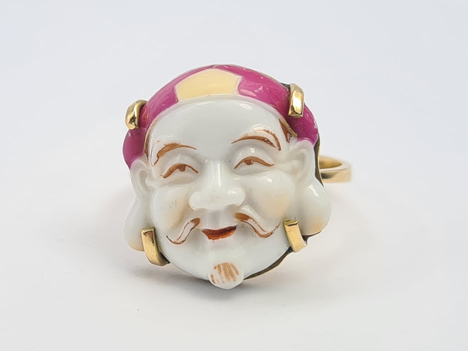 6212 Vintage/Antique: (1940's) 18ct Gold Japanese Toshikane Porcelain Ring-
