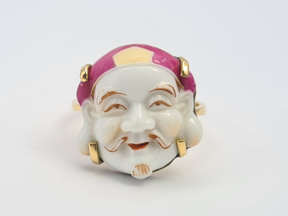 6212 Vintage/Antique: (1940's) 18ct Gold Japanese Toshikane Porcelain Ring-