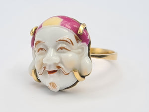 7628: Vintage/Antique: (1940's) 18ct Gold Japanese Toshikane Porcelain Ring- Rare