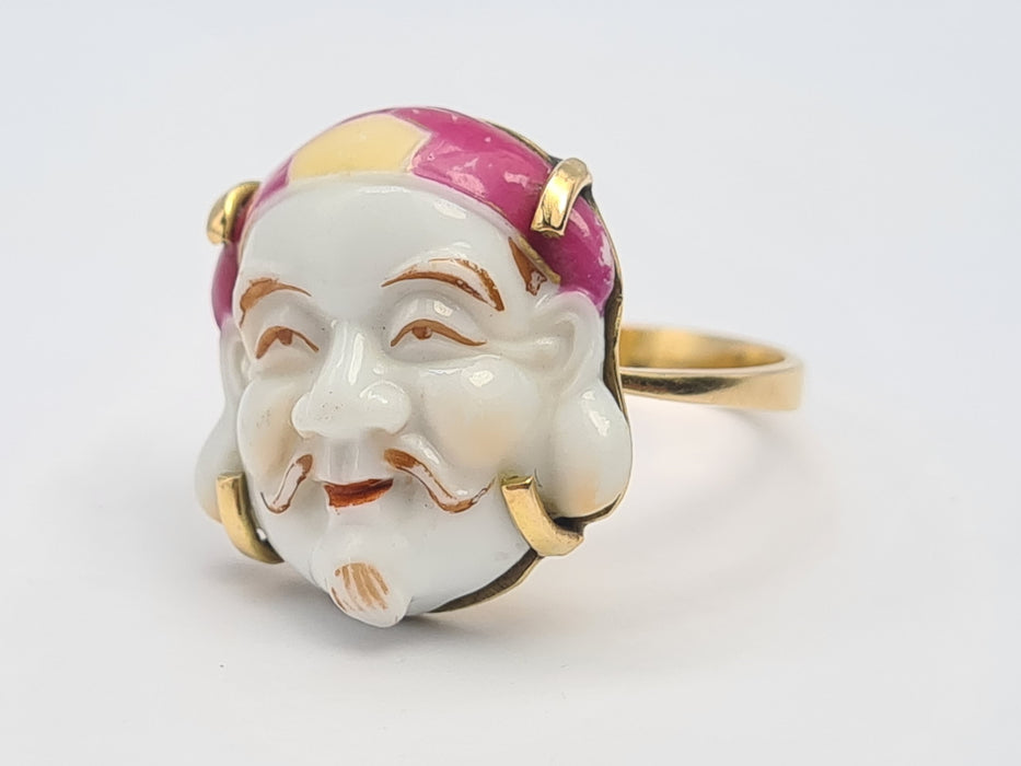 6212 Vintage/Antique: (1940's) 18ct Gold Japanese Toshikane Porcelain Ring-