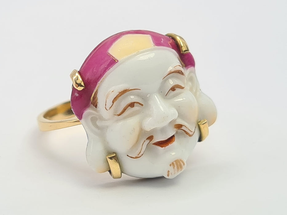 6212 Vintage/Antique: (1940's) 18ct Gold Japanese Toshikane Porcelain Ring-