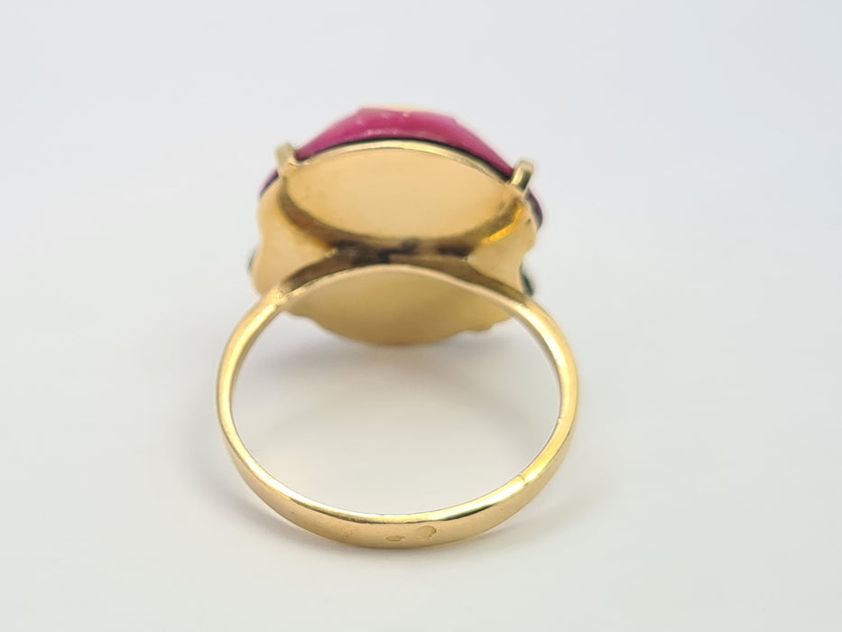 6212 Vintage/Antique: (1940's) 18ct Gold Japanese Toshikane Porcelain Ring-