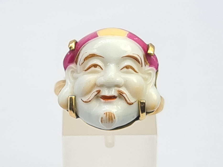 6212 Vintage/Antique: (1940's) 18ct Gold Japanese Toshikane Porcelain Ring-