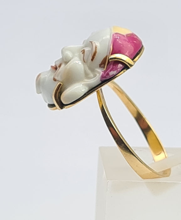 6212 Vintage/Antique: (1940's) 18ct Gold Japanese Toshikane Porcelain Ring-