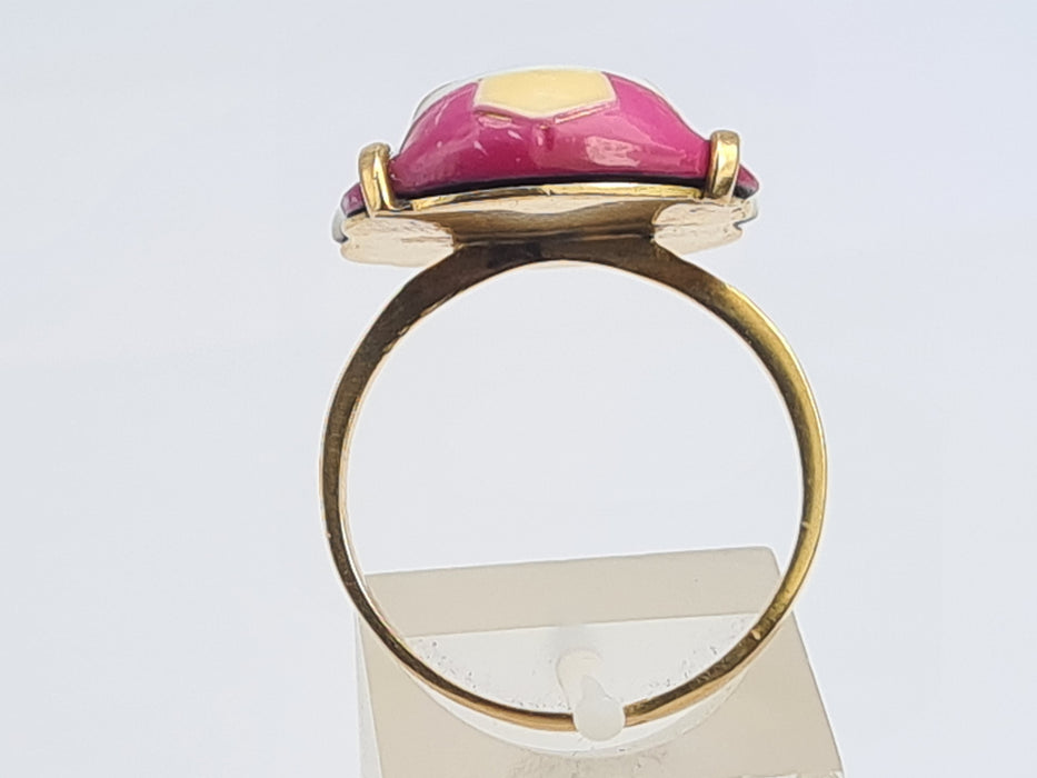 6212 Vintage/Antique: (1940's) 18ct Gold Japanese Toshikane Porcelain Ring-