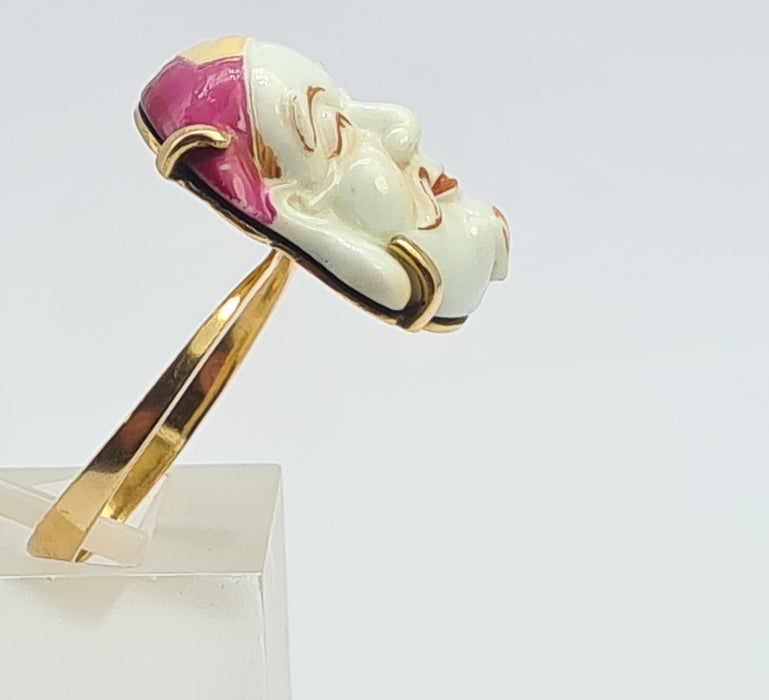 6212 Vintage/Antique: (1940's) 18ct Gold Japanese Toshikane Porcelain Ring-