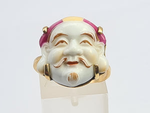 7628: Vintage/Antique: (1940's) 18ct Gold Japanese Toshikane Porcelain Ring- Rare